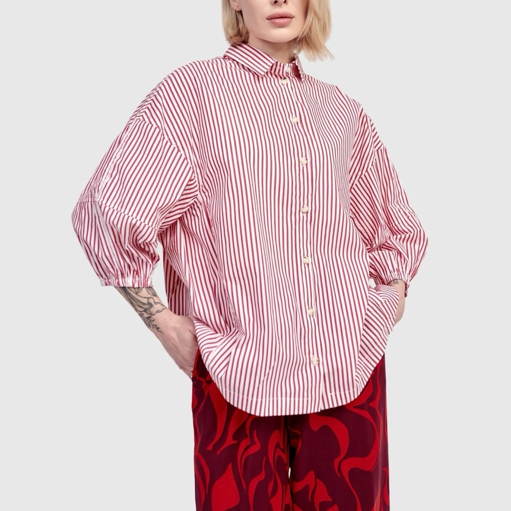 ALEMBIKA Bethany Striped Shirt Red White Sz M